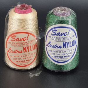 Vintage Leeward Mills Lustra Nylon Spool Size 30 Gold Green NOS Set of 2